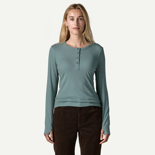 Women's Long-Sleeved Rib-Knit Henley - US 7483