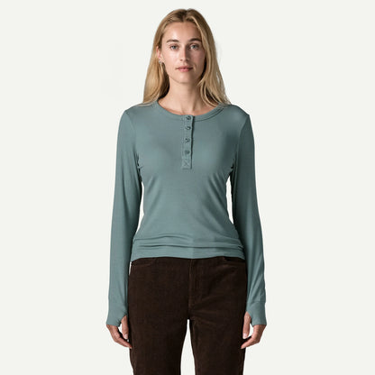 Women's Long-Sleeved Rib-Knit Henley - US 7483